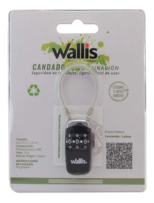 Candado Combinacion 3 Discos y Cable para USB y Equipaje WALLIS