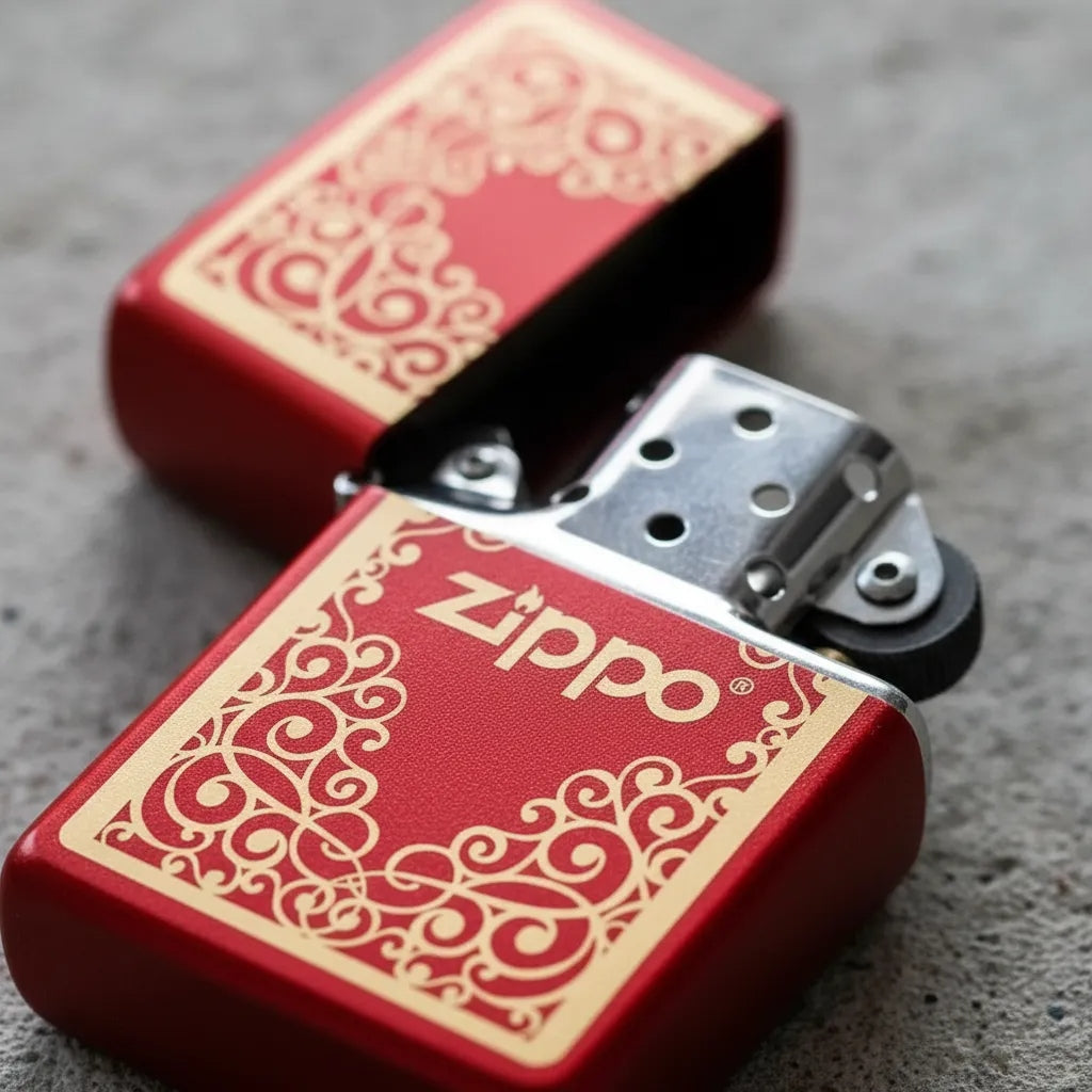 Encendedor Zippo De Chispa Recargable Rojo Grabado Laser