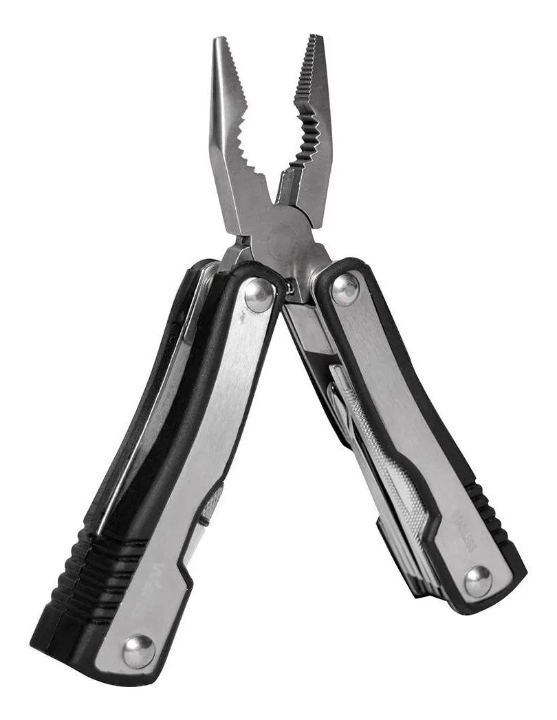 WALLIS Multiherramienta 11 Usos 9 cm Cerrada, Mango Metal Pvc Negro y Linterna Led