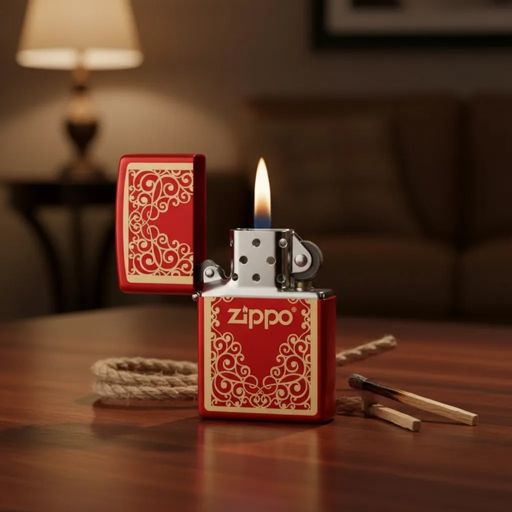 Encendedor Zippo De Chispa Recargable Rojo Grabado Laser