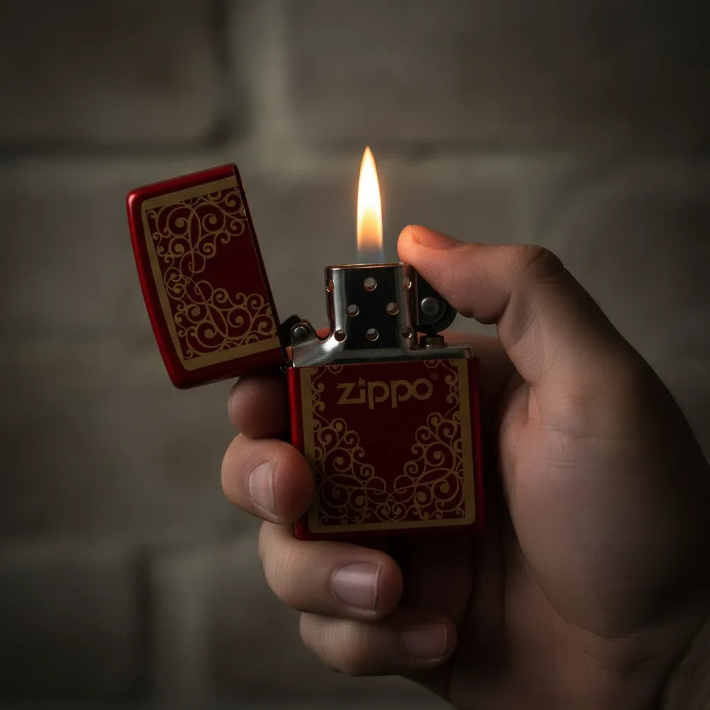 Encendedor Zippo De Chispa Recargable Rojo Grabado Laser