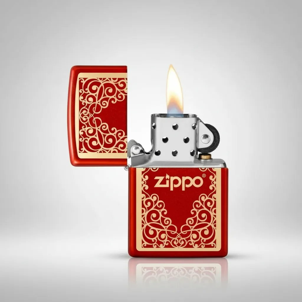 Encendedor Zippo De Chispa Recargable Rojo Grabado Laser