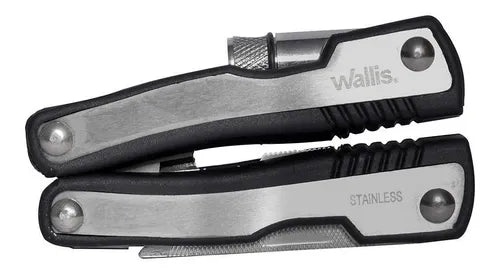WALLIS Multiherramienta 11 Usos 9 cm Cerrada, Mango Metal Pvc Negro y Linterna Led