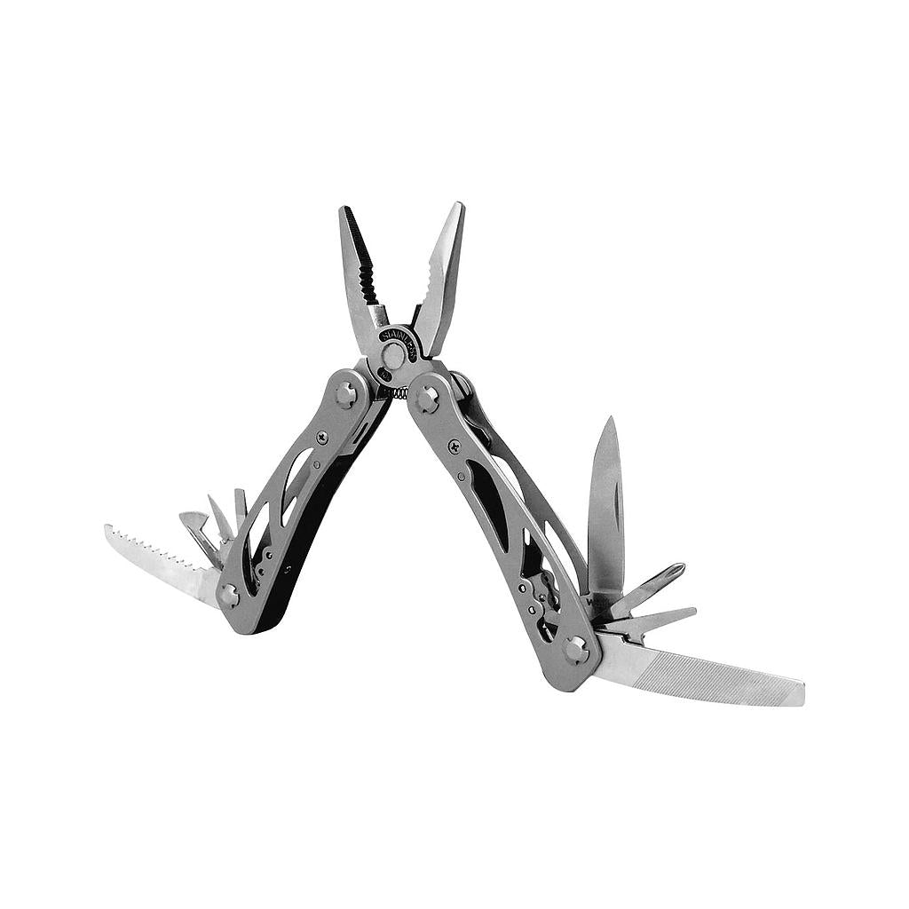 Multiherramienta con 12 Usos, Acero Inoxidable 48-52, Mango Aluminio. WALLIS.
