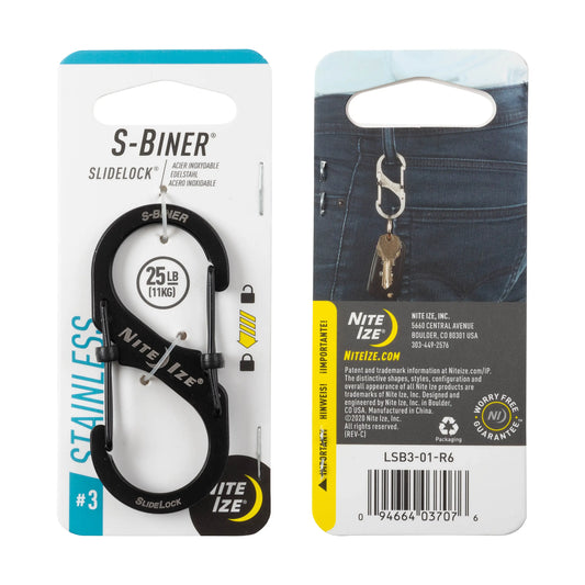 Nite Ize S-biner® Slidelock® De Acero Inoxidable NEGRO #3. U S A