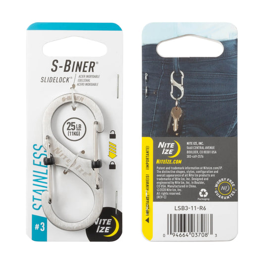 Nite Ize S-biner® Slidelock® De Acero Inoxidable PLATA #3. U S A