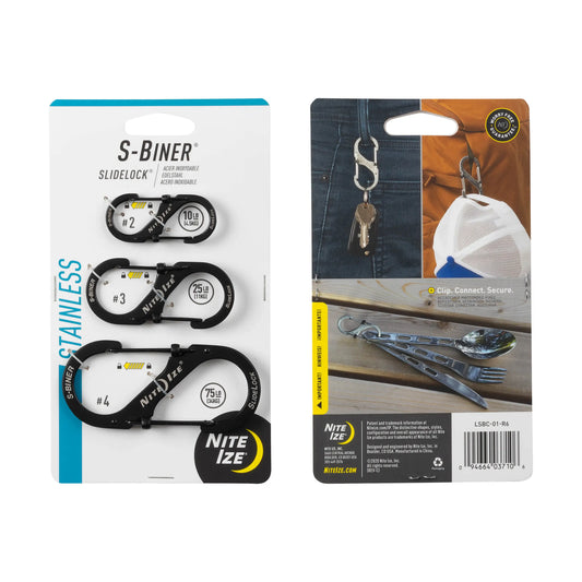 Nite Ize Pack-3 S-biner® Slidelock® Stainless Steel Black #2,#3,#4 USA.