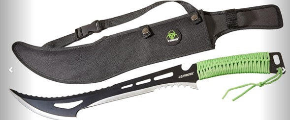 Machete Caza Zombis Z-Hunter con Estuche Negro y Paracord Verde Fosfo