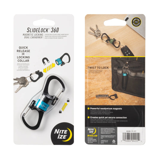 Nite Ize Slidelock® 360° Magnetic Locking Dual Carabiner Blue USA