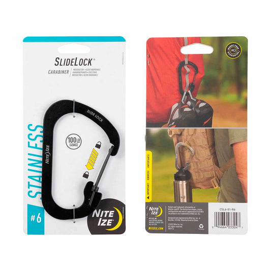 Nite Ize Mosquetón Slidelock® De Acero Inoxidable Negro # 6 USA.