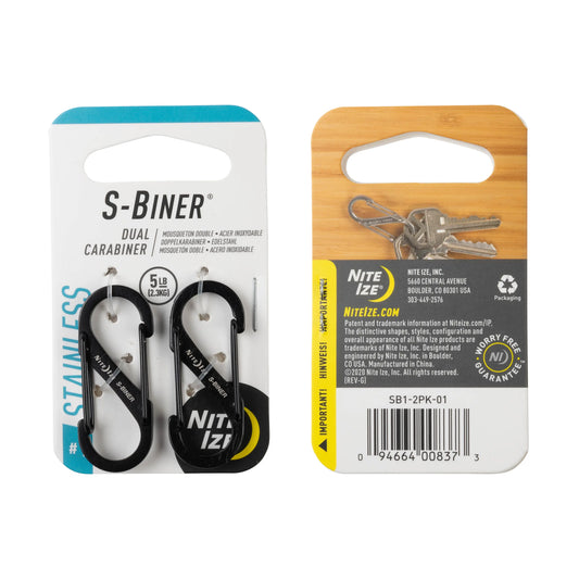 Nite Ize Pack 2 S-biner® Stainless Steel Black Dual Carabiner #1 USA.
