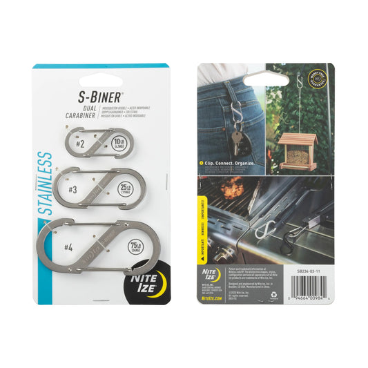 Nite Ize Pack 3 S-biner® Stainless Steel Dual Carabiner Plate #2,3,4 USA.