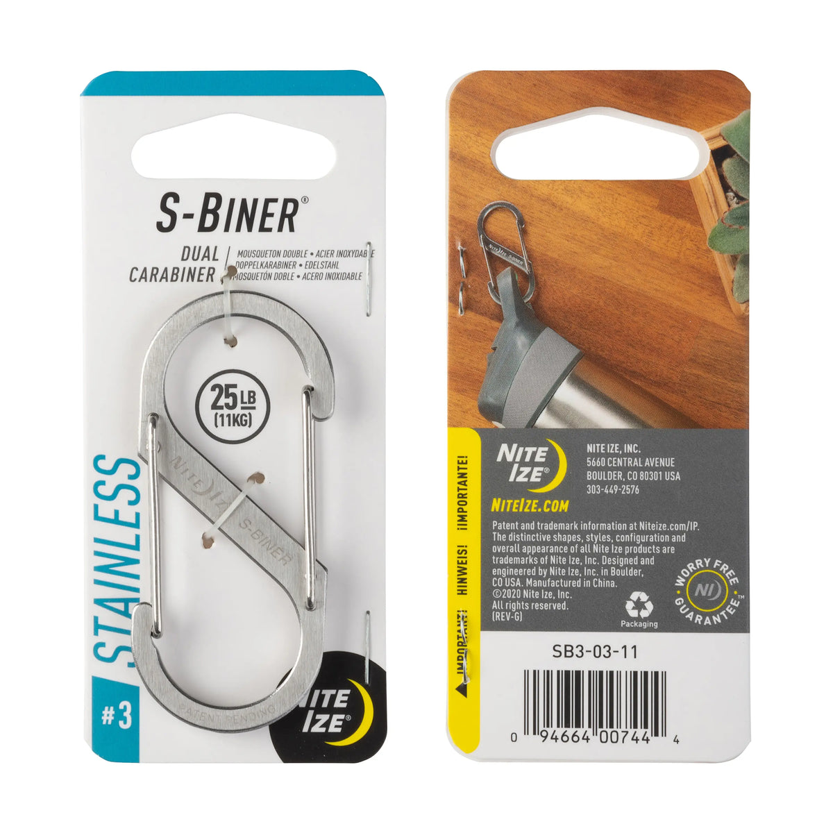 Mosquetón doble de acero inoxidable S-Biner® NITE IZE
