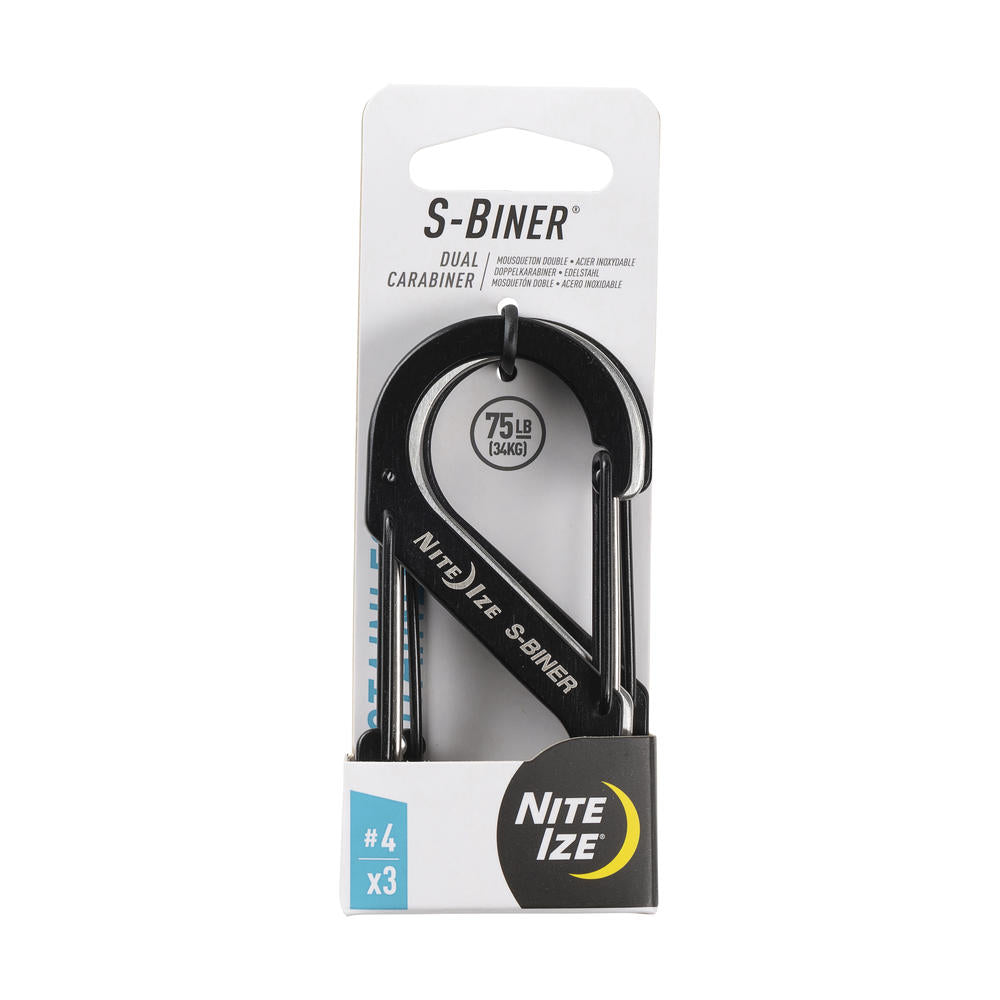 Nite Ize Pack 3 S-biner® Stainless Steel #4 Dual Carabiner Black & Plate USA.