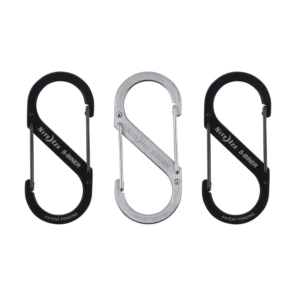 Nite Ize Pack 3 S-biner® Stainless Steel #4 Dual Carabiner Black & Plate USA.