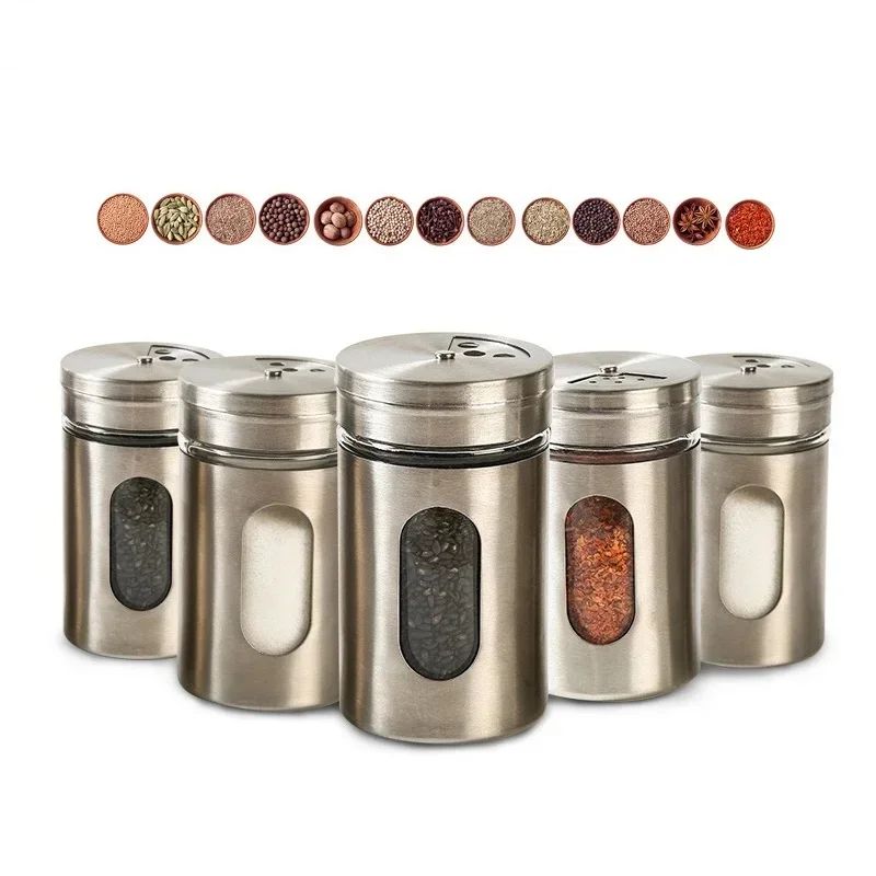 Coctelera de especias de acero inoxidable, latas de condimentos giratorias, tarr