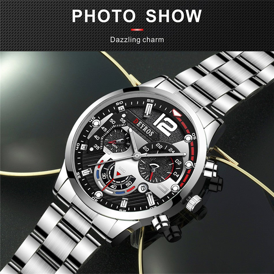 Reloj hombre Reloj de pulsera de cuarzo de acero inoxidable para hombre, cronógr