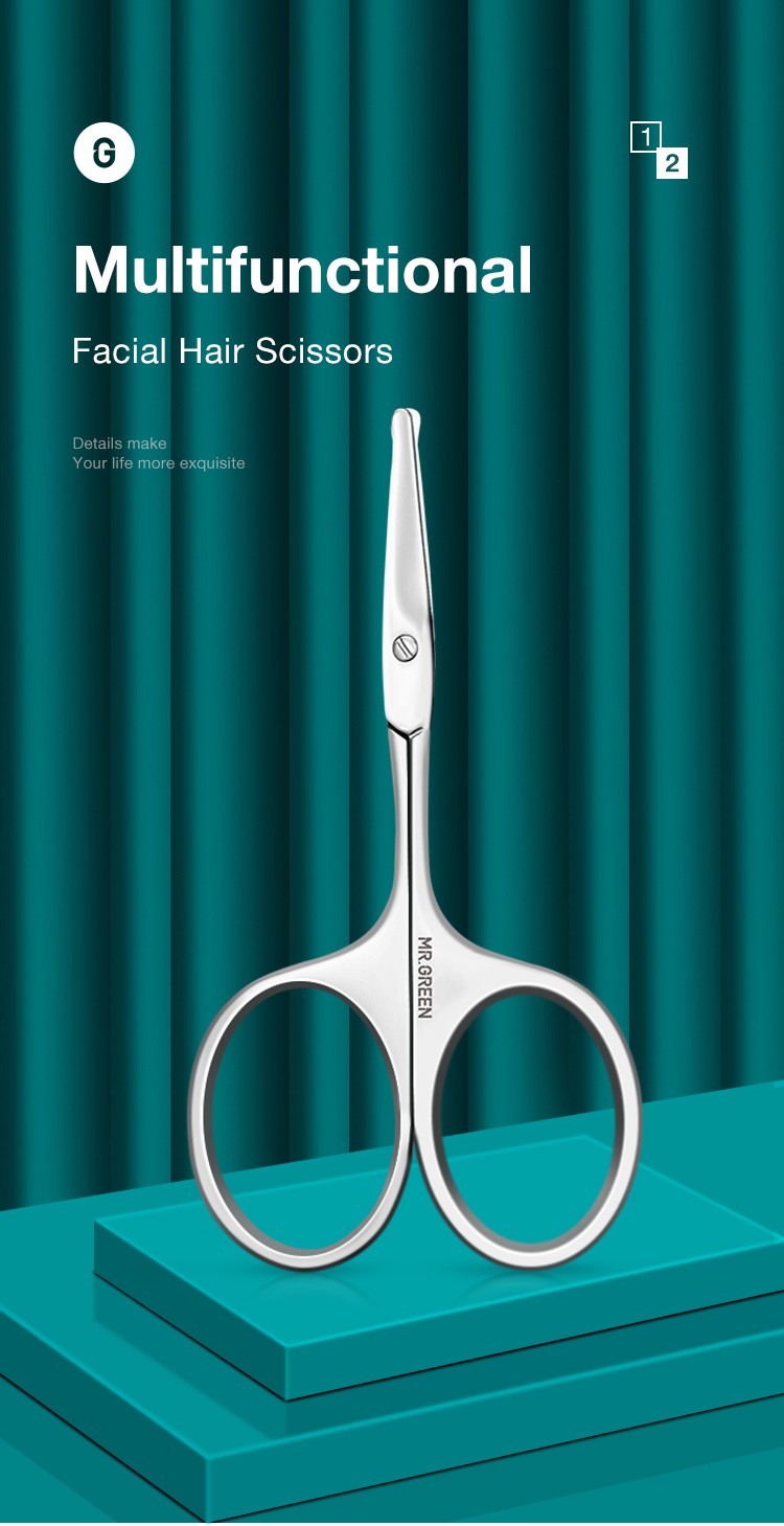 MR.GREEN-Tijeras para el vello facial, profesionales redondeadas, de acero inoxi