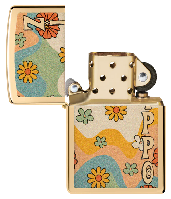 Zippo Retro Flower Power Latón Pulido Brillante 100% U S A