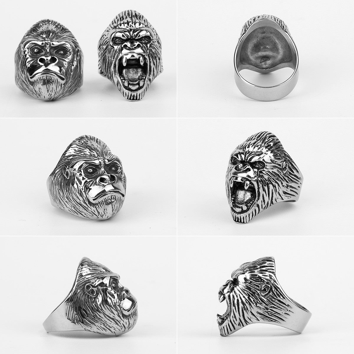 Anillos de acero inoxidable para hombre, gorila, mono, Punk, Hip Hop, personalid