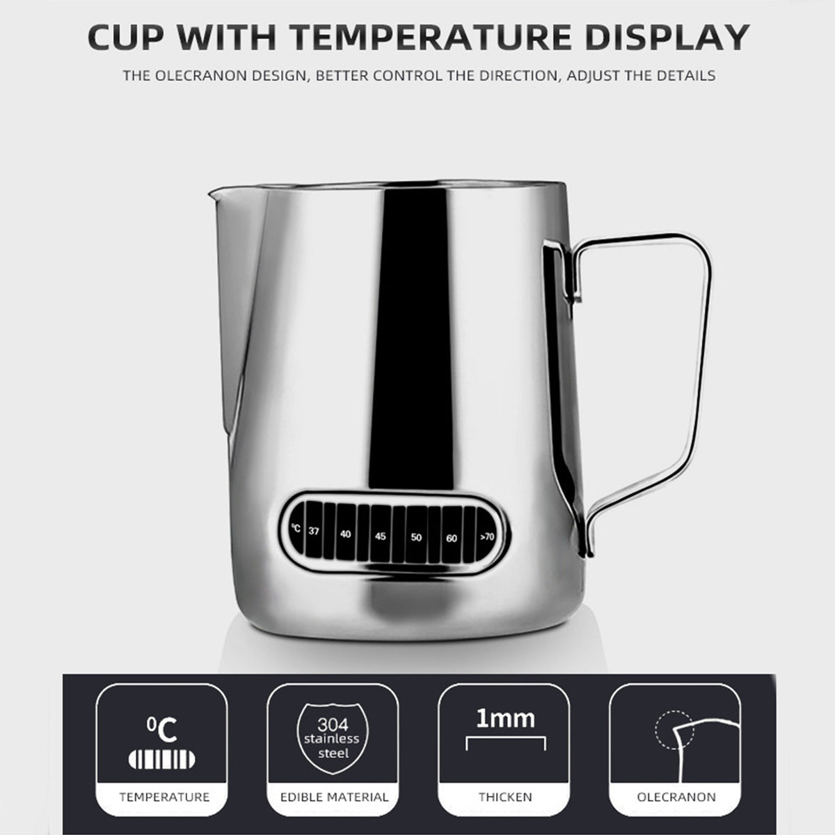 Jarra para espumar leche de 12/20oz, pantalla de temperatura de 350/600ML, jarra