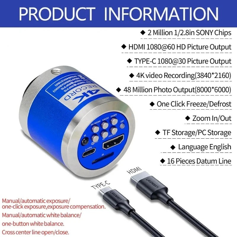 Microscopio Digital con Soporte Reforzado, Microscopio 4K HDMI USB TYPE-C, Cámar
