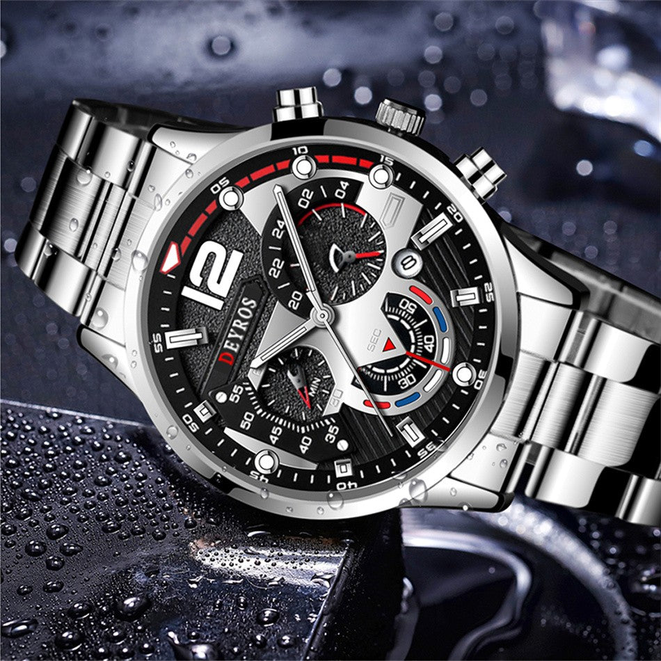 Reloj hombre Reloj de pulsera de cuarzo de acero inoxidable para hombre, cronógr