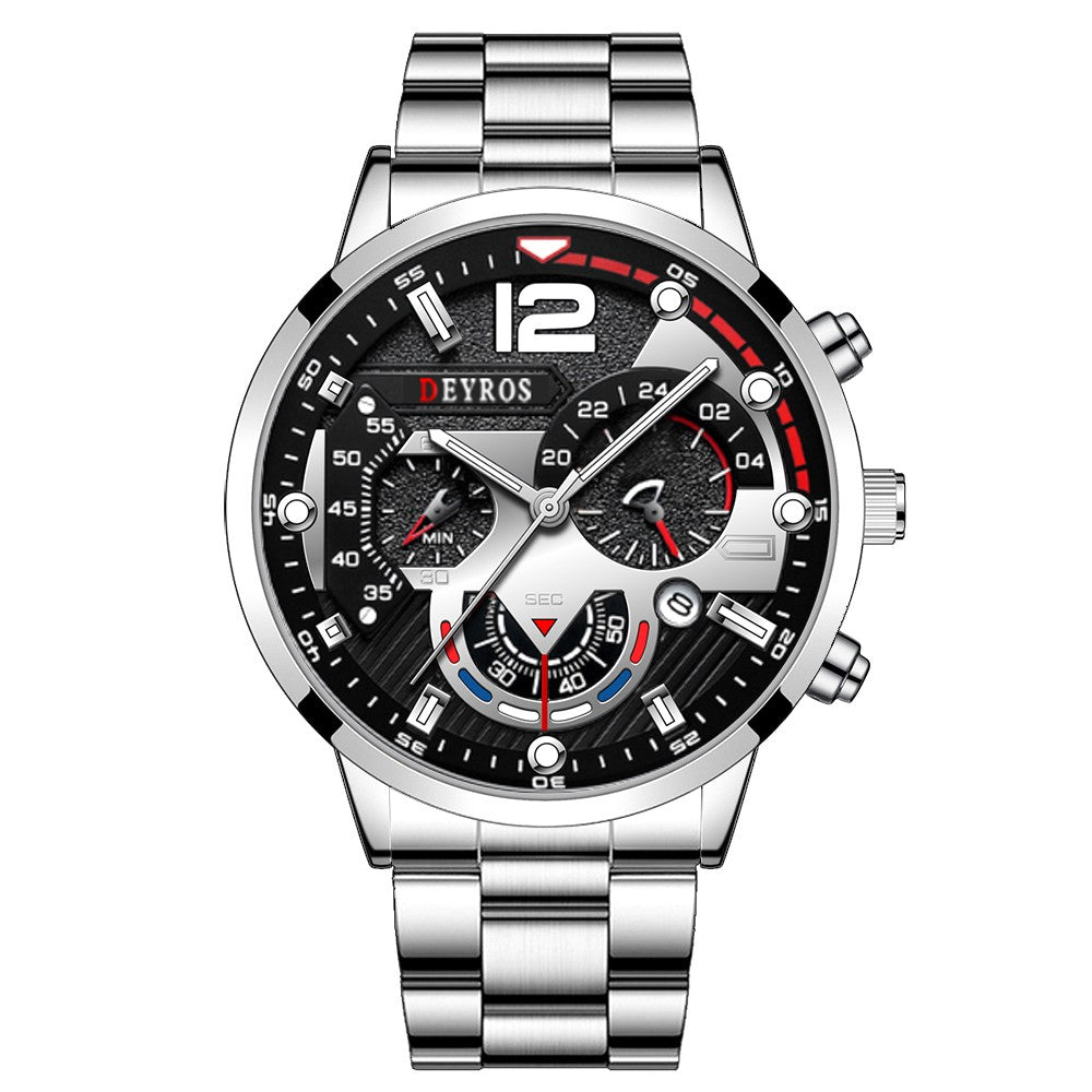 Reloj hombre Reloj de pulsera de cuarzo de acero inoxidable para hombre, cronógr