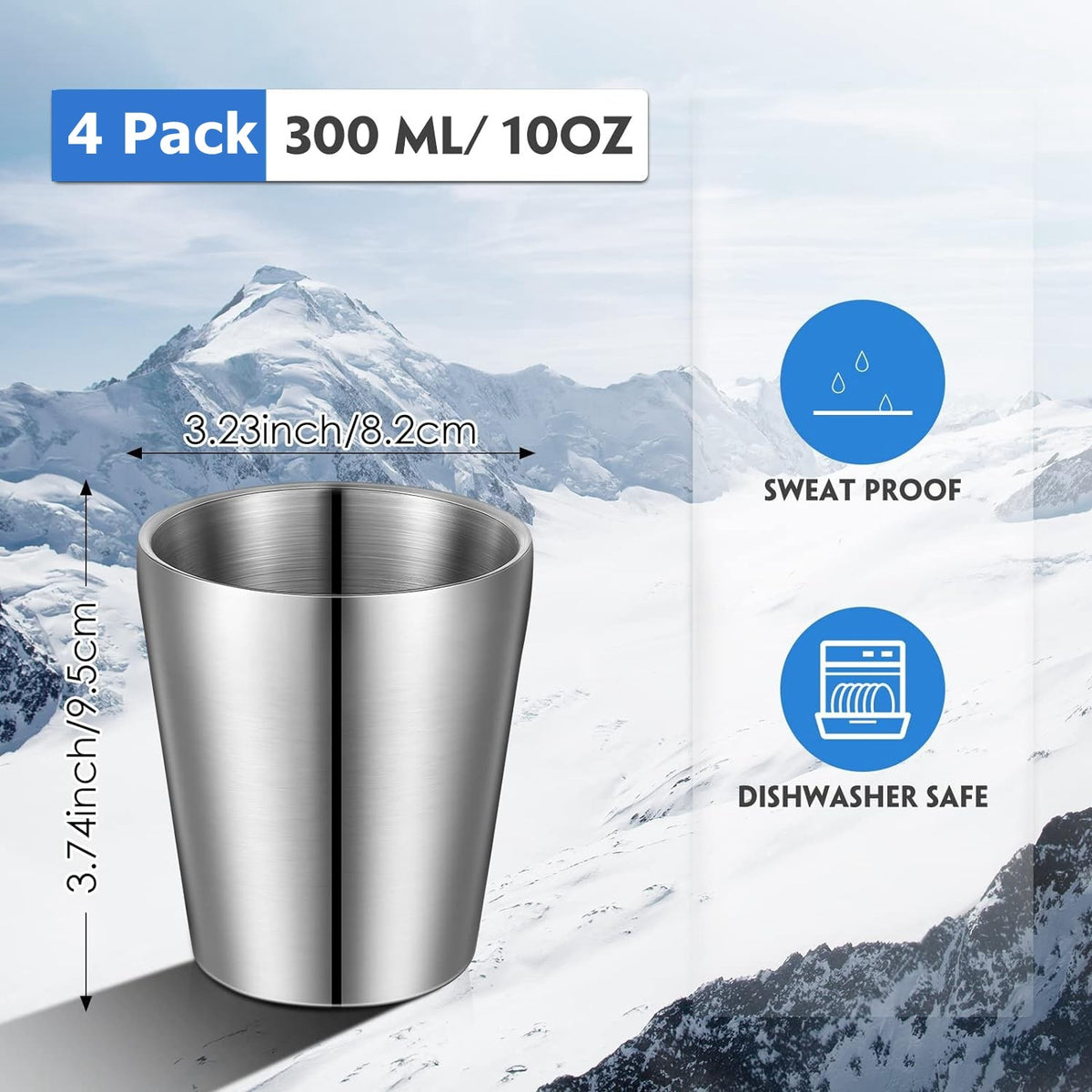 Tazas para beber de Metal de acero inoxidable 304, 4 Uds., tazas de café, doble