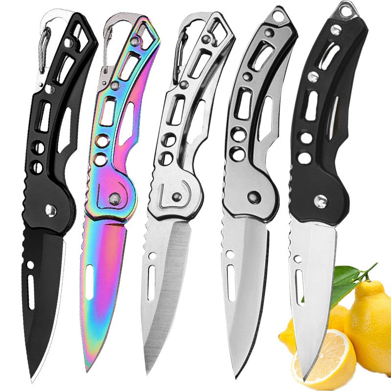 Cuchillo de fruta plegable, cuchillo de bolsillo de acero inoxidable con llavero