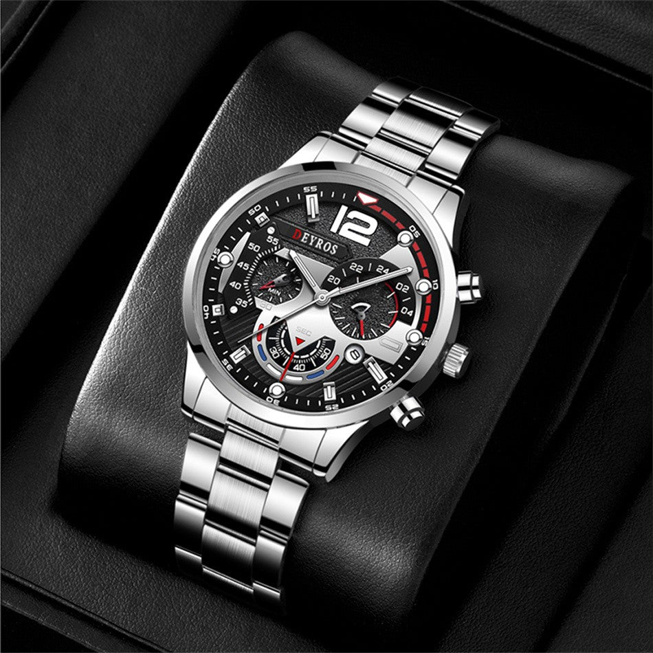 Reloj hombre Reloj de pulsera de cuarzo de acero inoxidable para hombre, cronógr