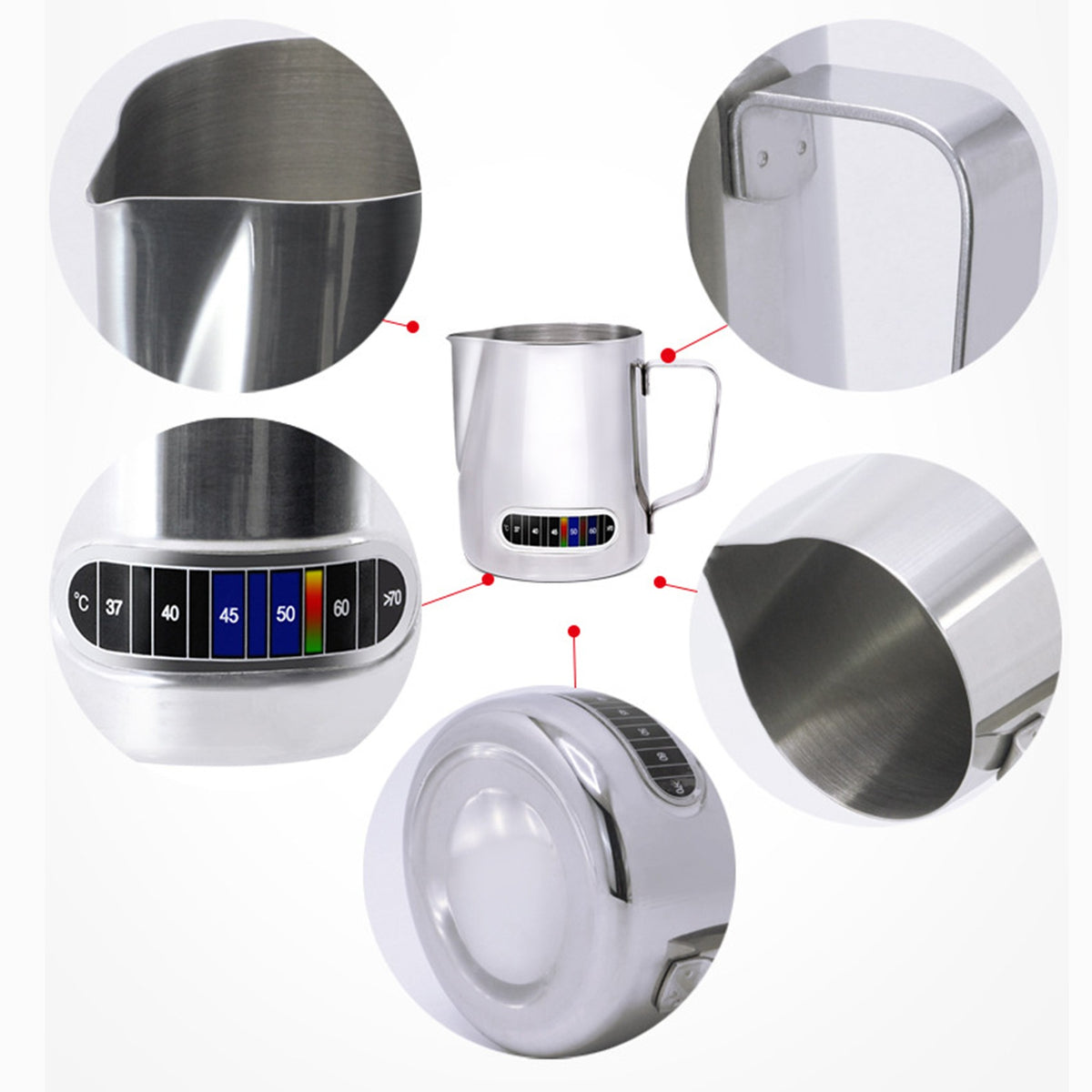 Jarra para espumar leche de 12/20oz, pantalla de temperatura de 350/600ML, jarra
