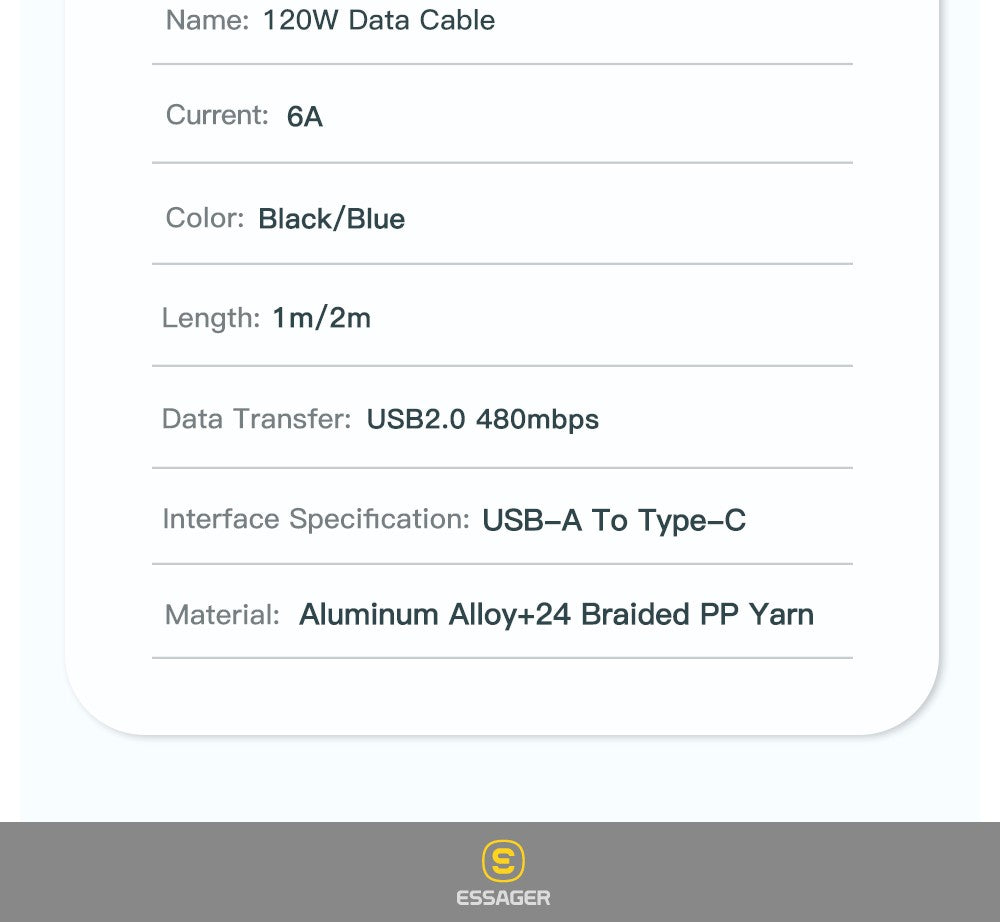 Essager-Cable USB de carga rápida para móvil, Cable de carga súper rápida tipo C