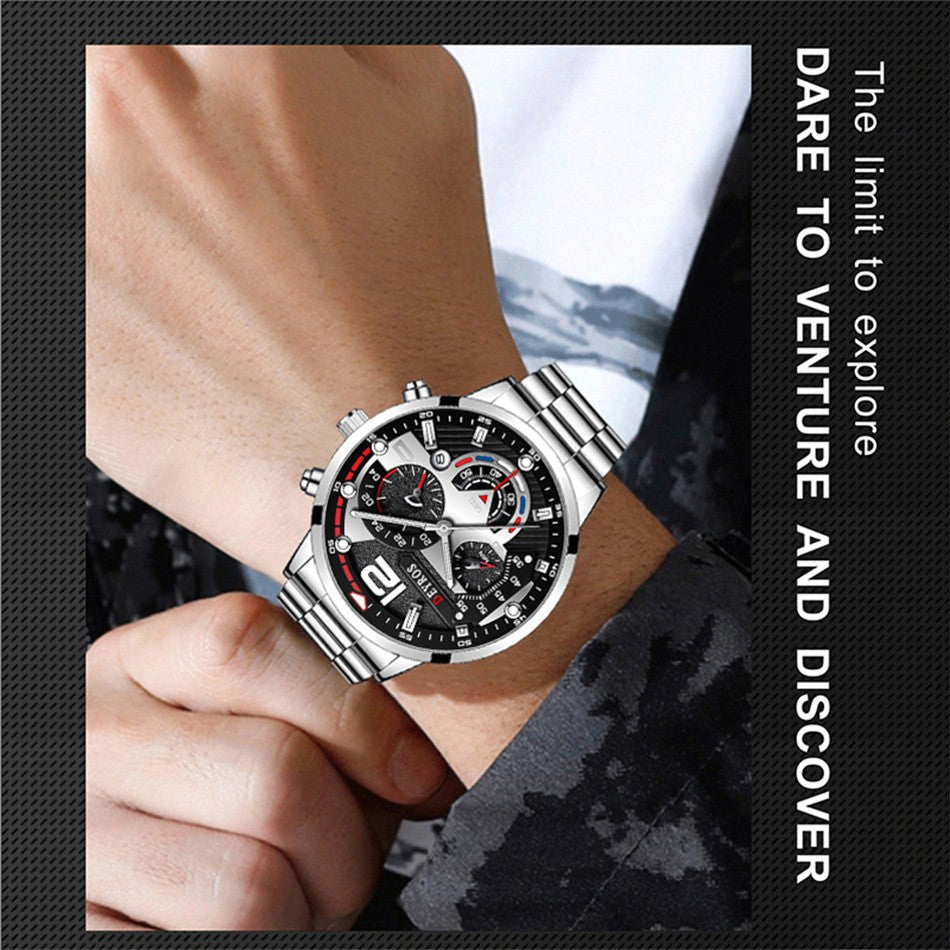 Reloj hombre Reloj de pulsera de cuarzo de acero inoxidable para hombre, cronógr