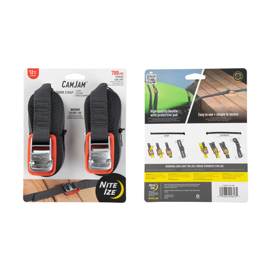 Nite Ize Pack 2 Cam Jam® Tie Down Straps 12ft USA.