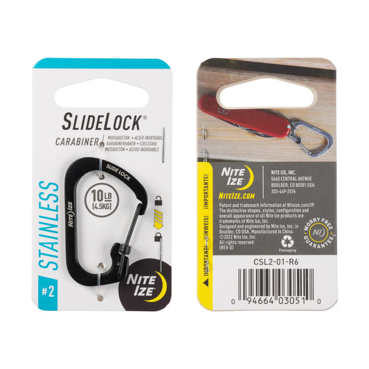 Nite Ize Mosquetón Slidelock® De Acero Inoxidable Negro # 2 USA.