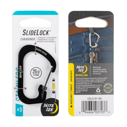Nite Ize Mosquetón Slidelock® De Acero Inoxidable Negro # 3 USA.