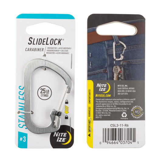 Nite Ize Mosquetón Slidelock® De Acero Inoxidable Plata # 3 USA.