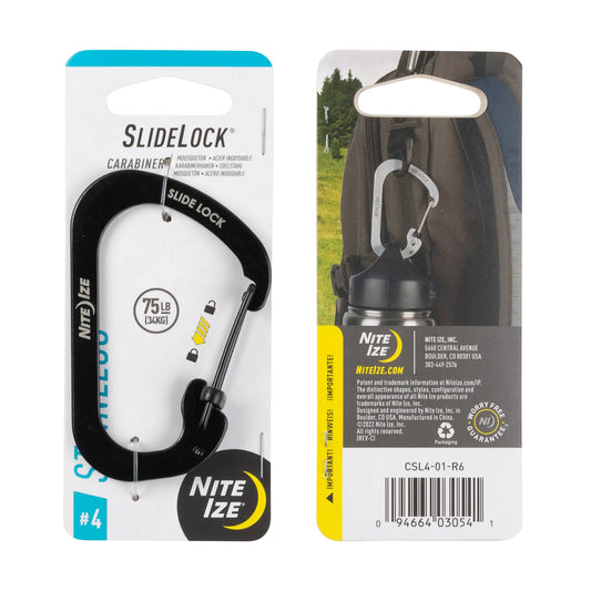 Nite Ize Mosquetón Slidelock® De Acero Inoxidable Negro # 4 USA.