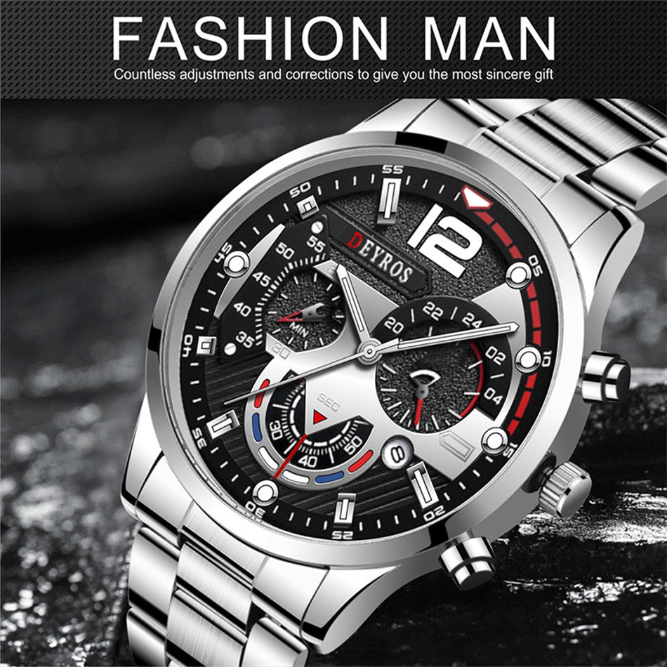 Reloj hombre Reloj de pulsera de cuarzo de acero inoxidable para hombre, cronógr