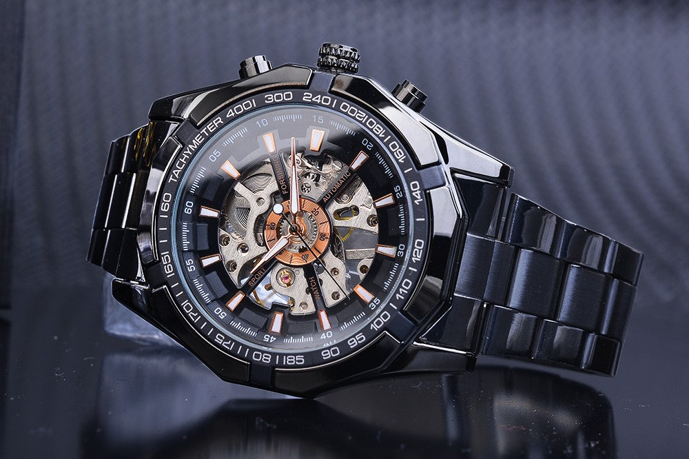 Forsining 2025 relojes de esqueleto para hombre resistentes al agua de acero ino