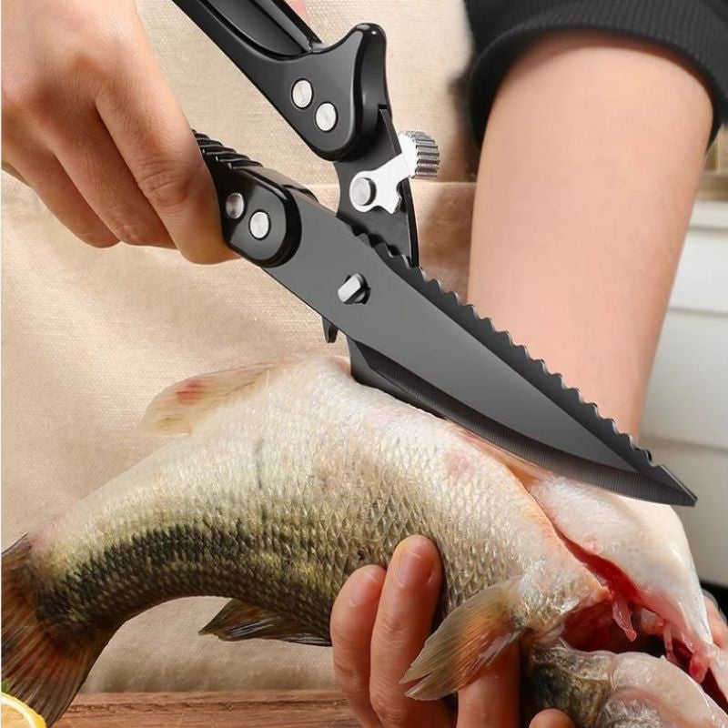 Tijeras de cocina de titanio negro, tijeras fuertes de acero inoxidable para hue