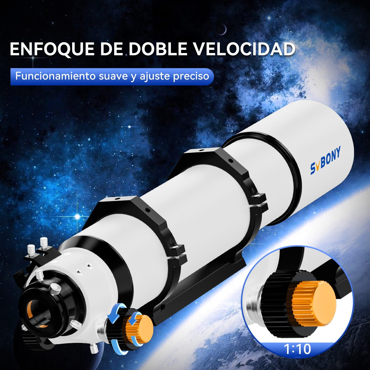 Telescopio Astronómico Svbony SV48P con Apertura de 102mm/90mm, Enfocador de Dob