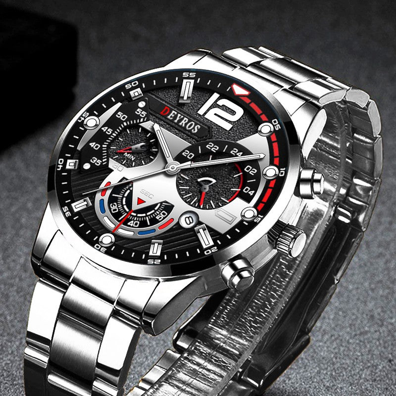 Reloj hombre Reloj de pulsera de cuarzo de acero inoxidable para hombre, cronógr