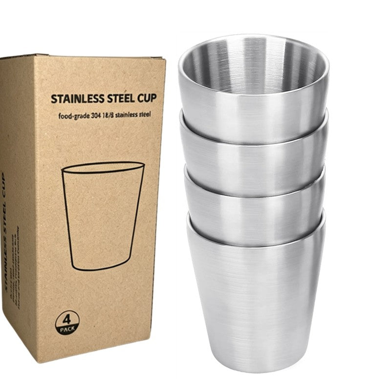 Tazas para beber de Metal de acero inoxidable 304, 4 Uds., tazas de café, doble
