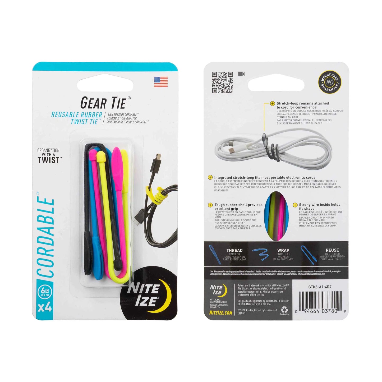 Nite Ize Tiras Amarre Gear Tie Cordable Twist Tie 6in 4pack Variado
