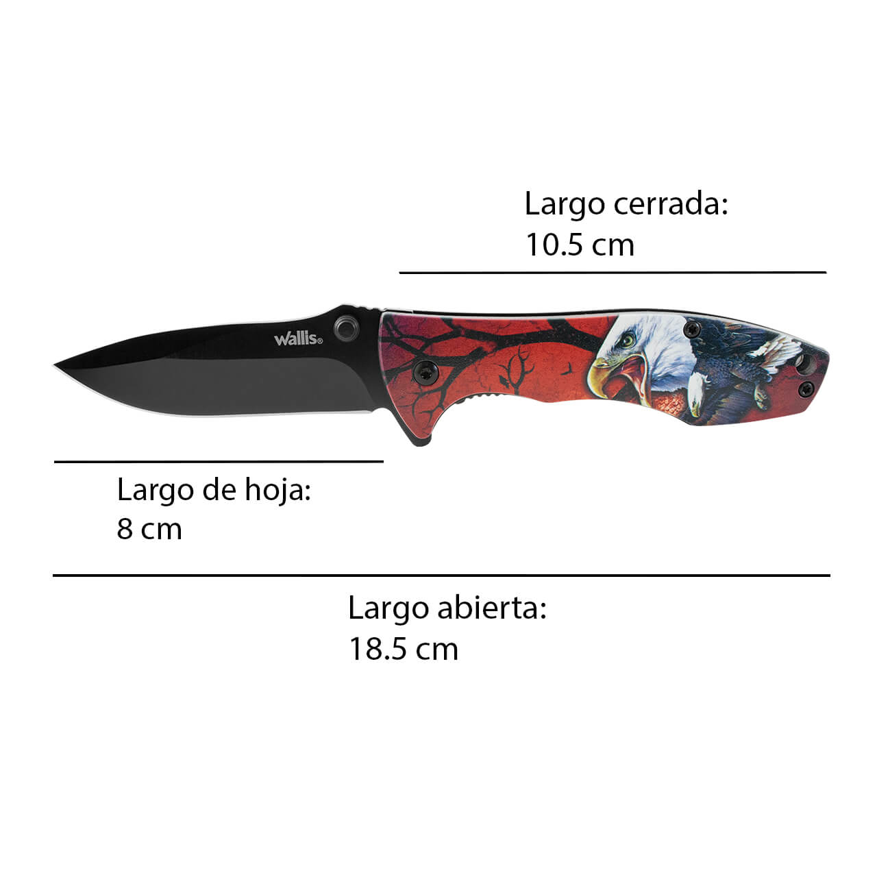 WALLIS Navaja de Bloqueo Diseño "ÁGUILA", Acero Inoxidable con Clip