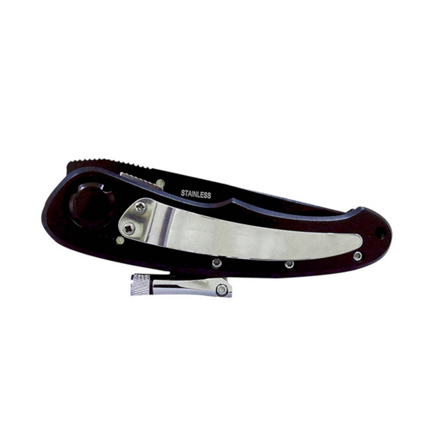WALLIS Navaja de Bloqueo con Linterna luz LED, Mango Tipo Madera y Clip Acero Inox