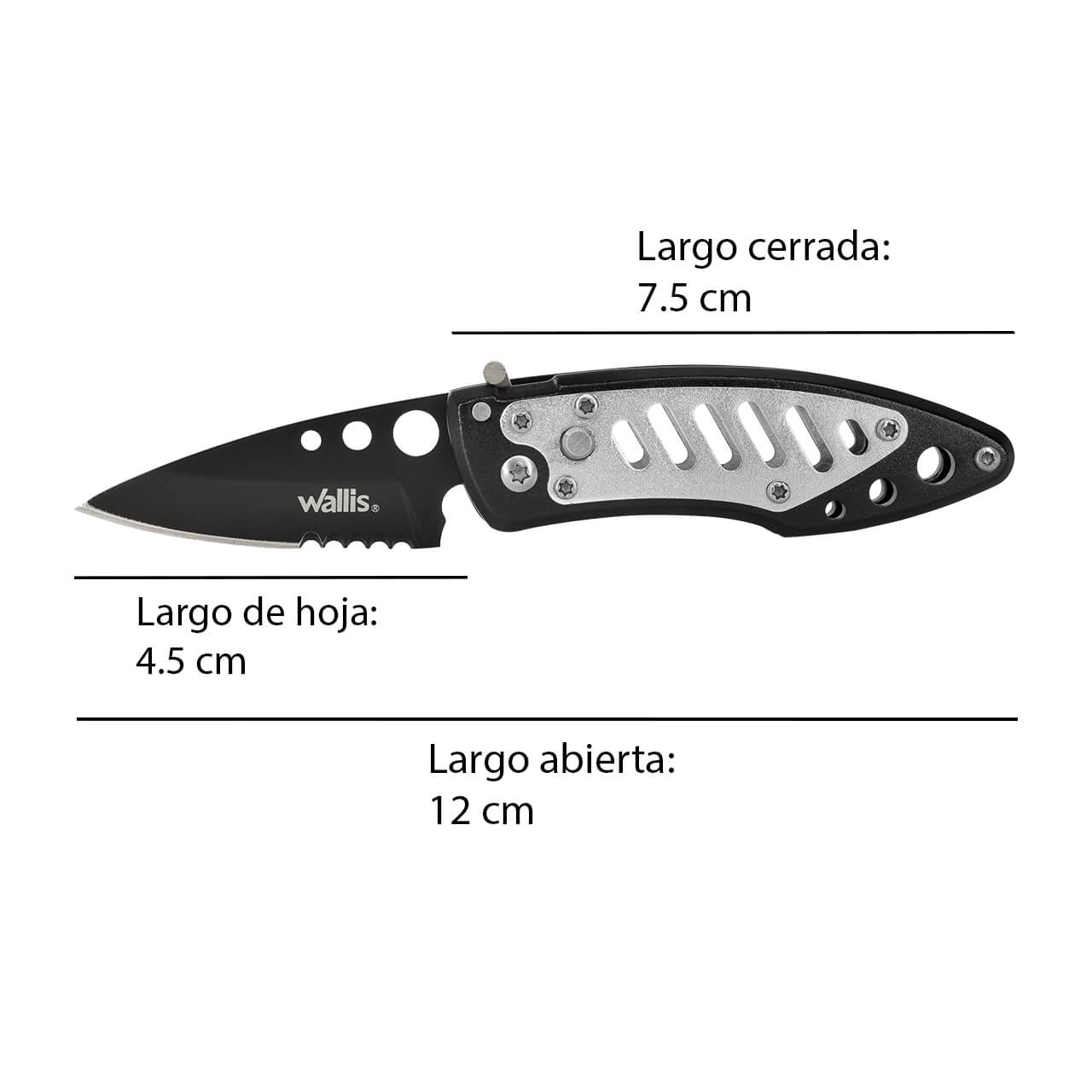 WALLIS Navaja Pocket-Mini De Bloqueo Metal Negro Con Plateado