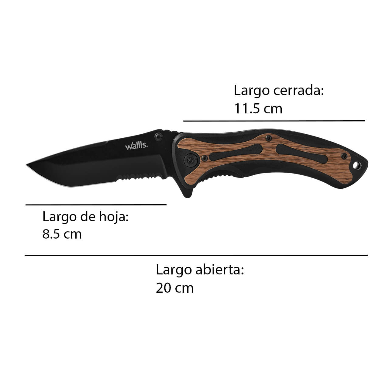WALLIS Navaja de Bloqueo con Mango Tipo Madera/Negro Acero Inoxidable.